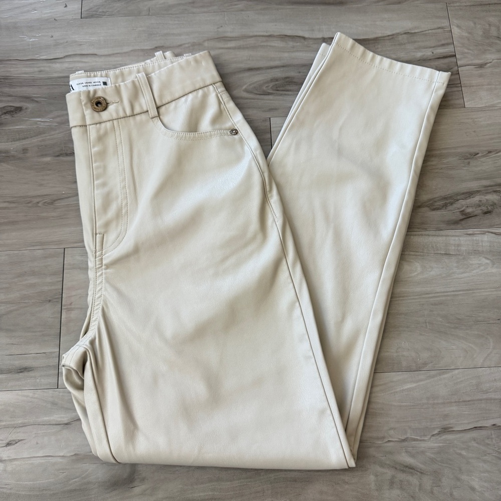 Zara Cream Faux Leather Pants High Rise Straight Leg Minimalist Women’s Size 2
